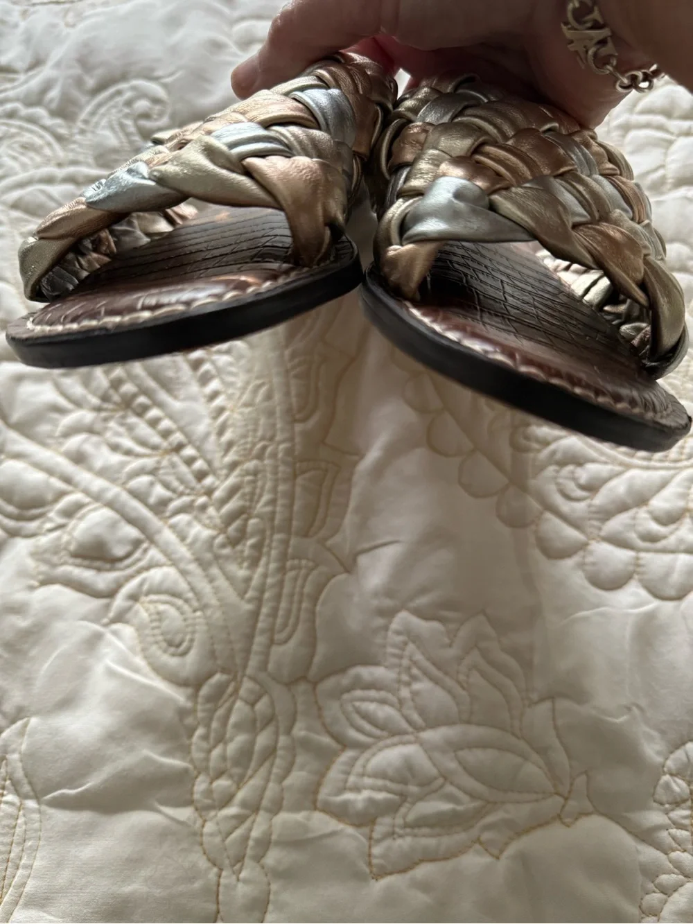 Sam Edelman Braided Metallic Slide Sandals - Silver & Rose Gold